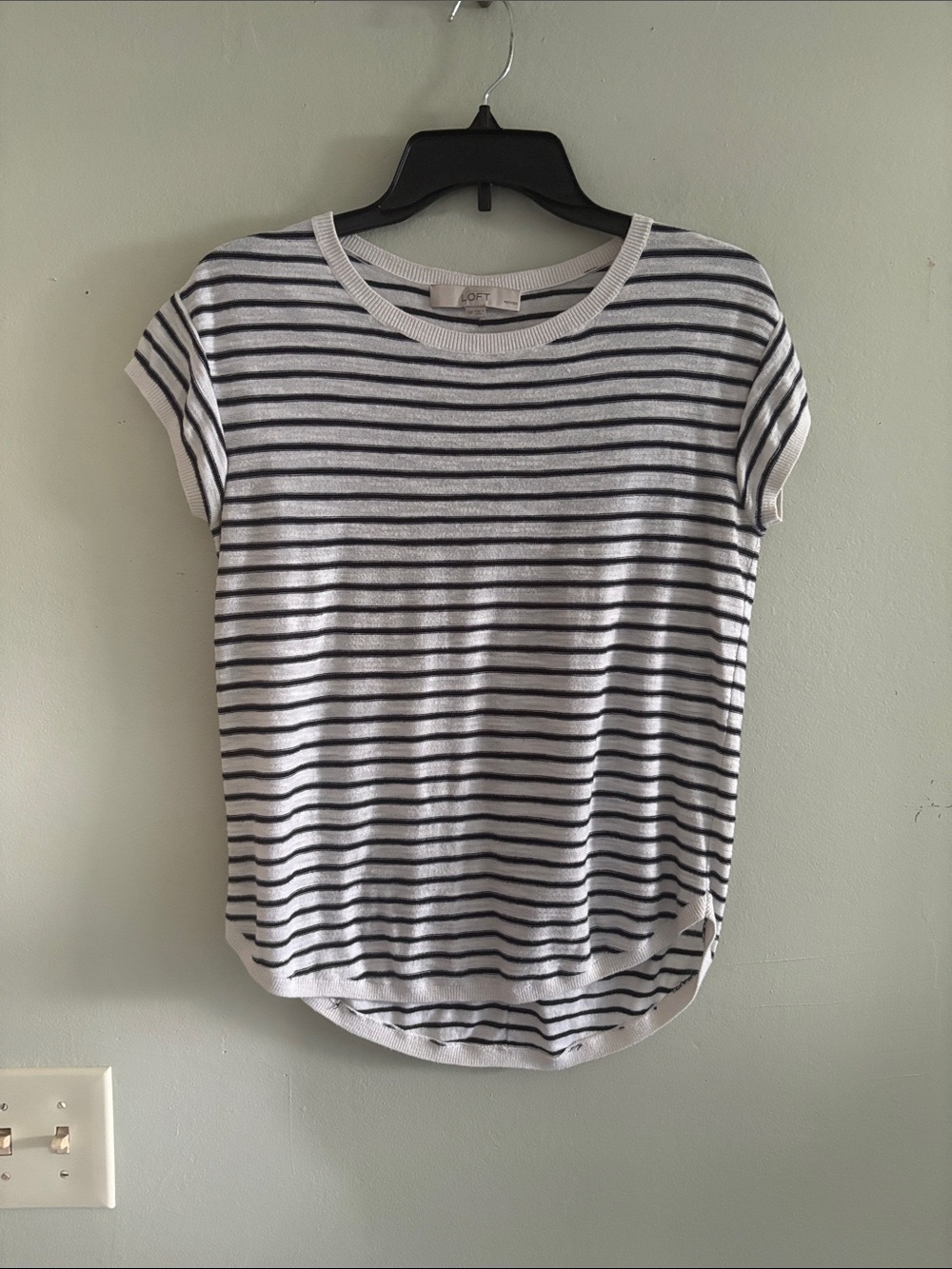 LOFT black and White Striped Cap-Sleeve Tee S